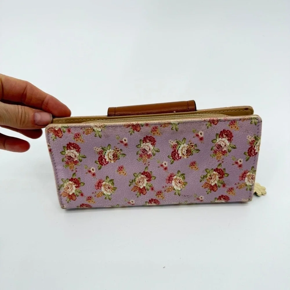 ETIAL Collection‎ Wallet Floral Print Scalloped Snap Zipper Purple Cottage Core